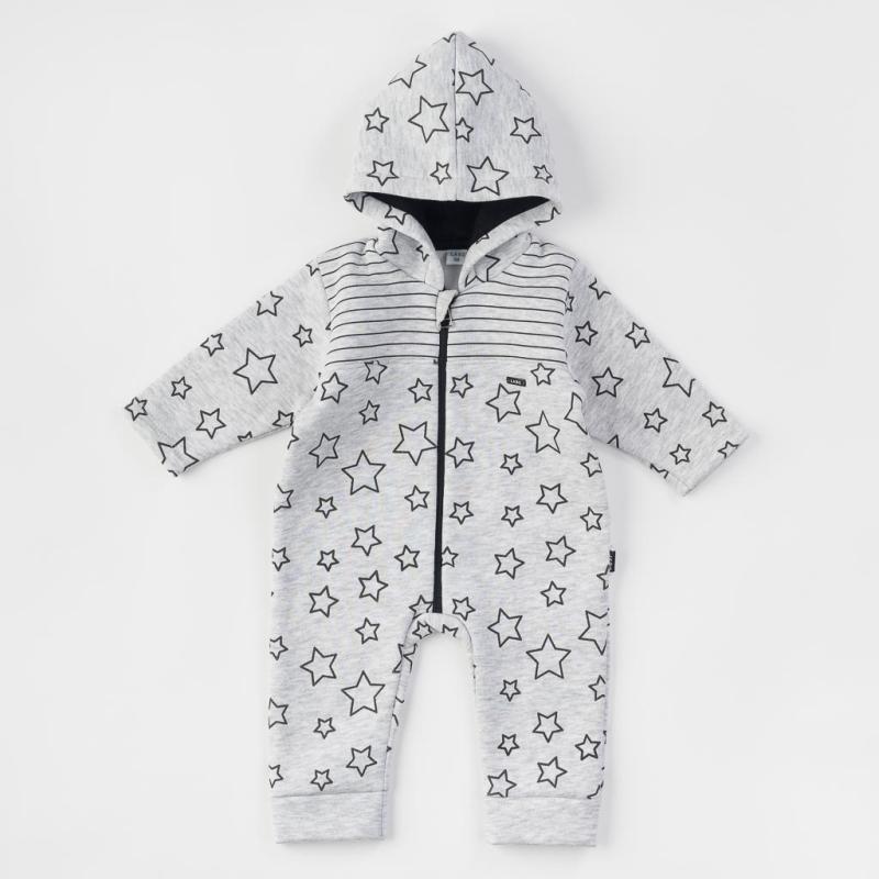 Baby overalls with a hood For a boy  Ladi Stars  Quilted Gray