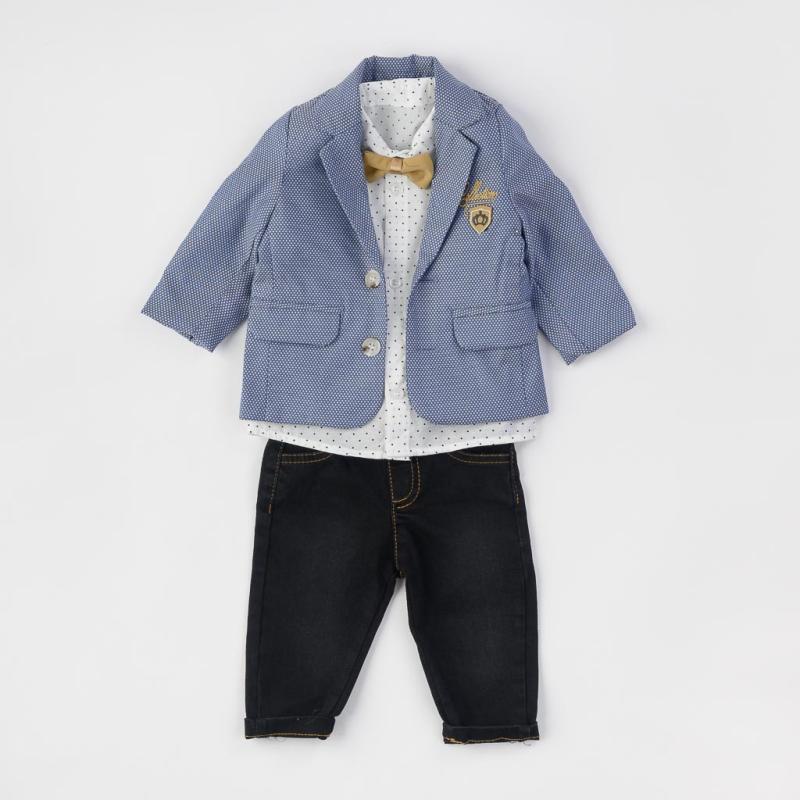 Бебешки костюм  момче дънки с папионка ри и сако Concept 2 Тъмносин