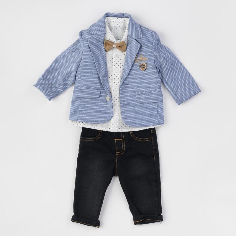 Бебешки костюм  момче дънки с папионка ри и сако Concept 2 Светлосин