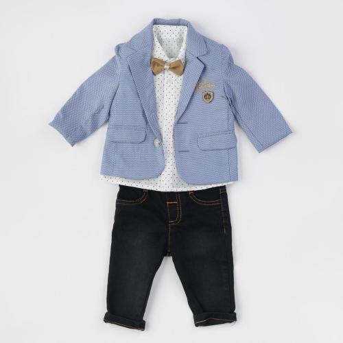 Бебешки костюм за момче дънки с папионка риза и сако Concept 2 Светлосин