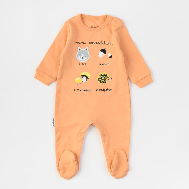 Baby overalls with long sleeves For a boy  Miniworld Fоrest friends  Peach
