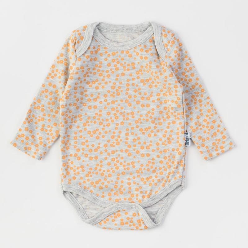 Baby bodysuit with long sleeves For a girl  Miniworld   Flowers  Orange