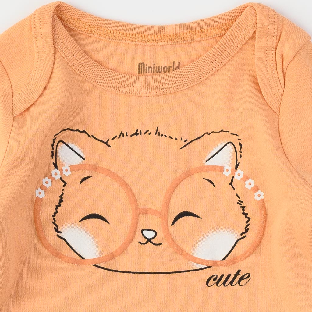 Βρεφικο κορμακι με μακρυ μανικι Για Κορίτσι  Miniworld   Cute Fox  Πορτοκαλη