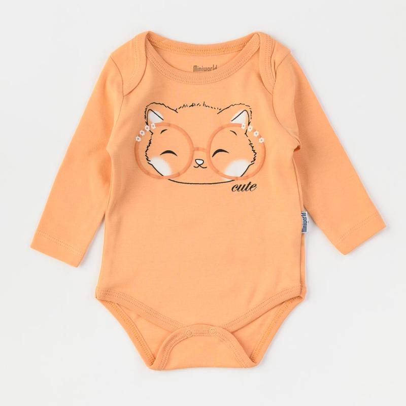 Бебешко боди с дълъг ръкав  момиче Miniworld Cute Fox Оранжево