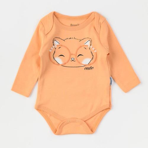 Бебешко боди с дълъг ръкав за момиче Miniworld Cute Fox Оранжево