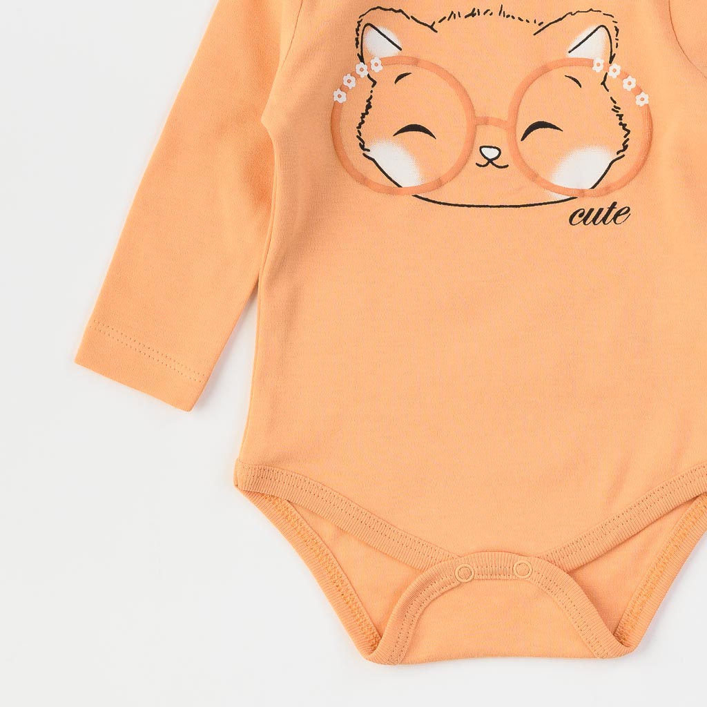 Бебешко боди с дълъг ръкав за момиче Miniworld Cute Fox Оранжево