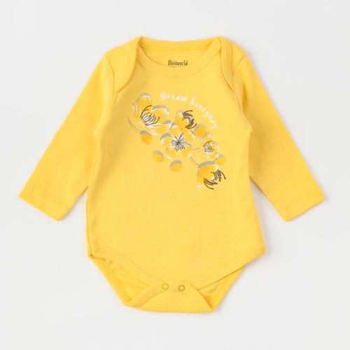 Бебешко боди с дълъг ръкав за момиче Miniworld Dream everyday Жълто