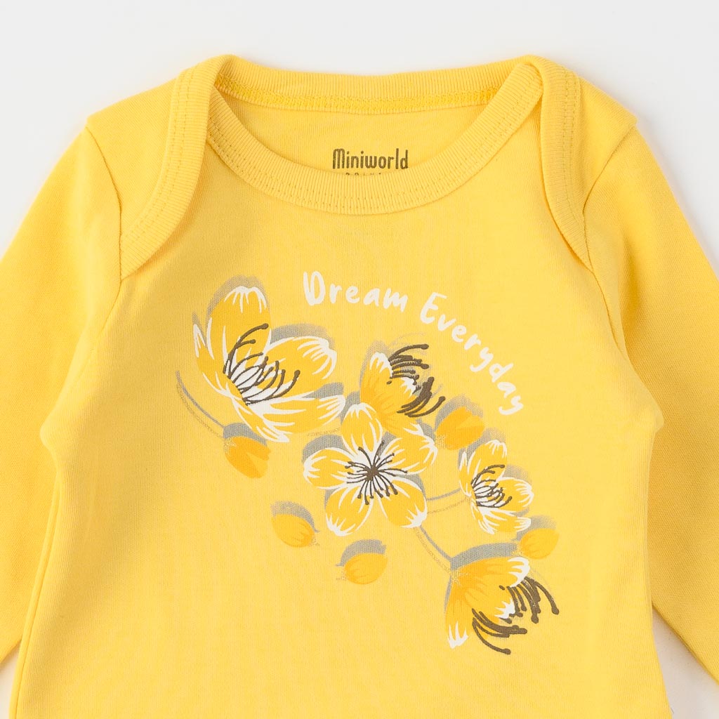 Бебешко боди с дълъг ръкав за момиче Miniworld Dream everyday Жълто