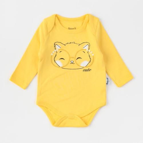 Бебешко боди с дълъг ръкав за момиче Miniworld Cute Fox Жълто