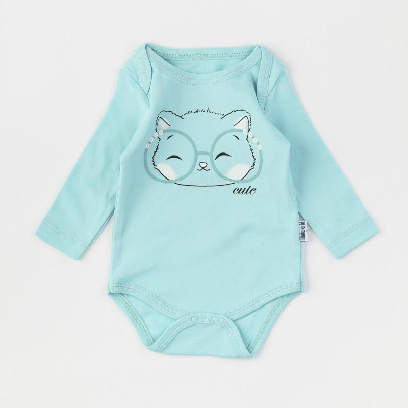 Baby bodysuit with long sleeves For a girl  Miniworld   Cute Fox  Blue