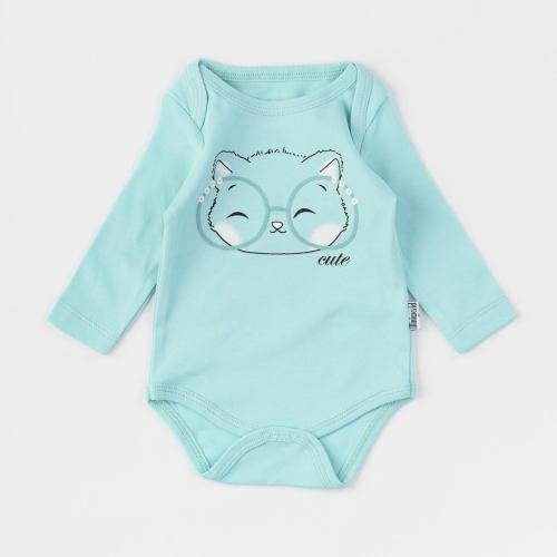 Бебешко боди с дълъг ръкав за момиче Miniworld Cute Fox Синьо