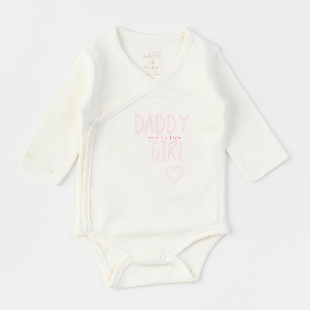 Baby bodysuit with long sleeves For a girl  Lady Daddy loves his little girl  White