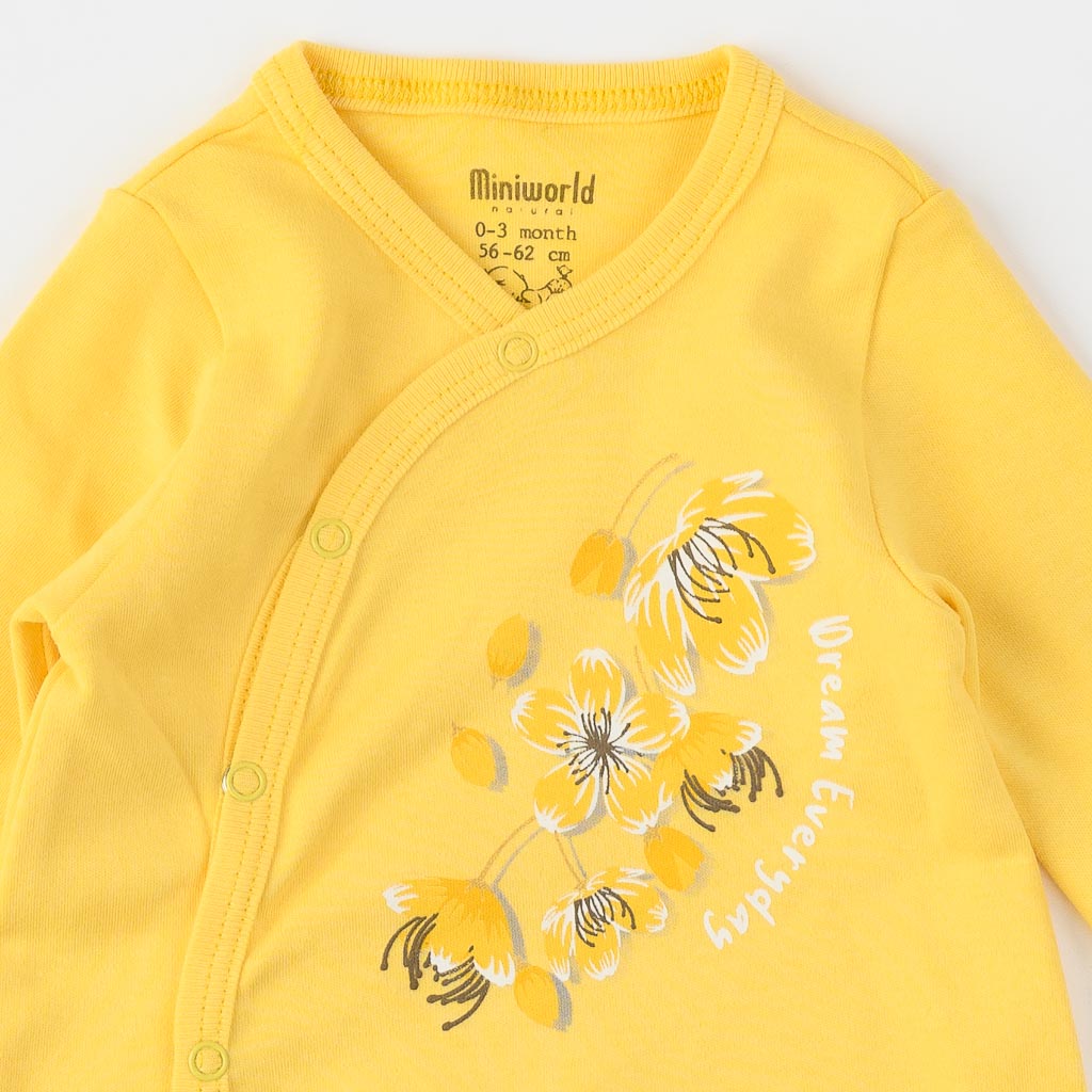 Бебешки гащеризон с дълъг ръкав за момиче Miniworld In the Flower Garden Жълт