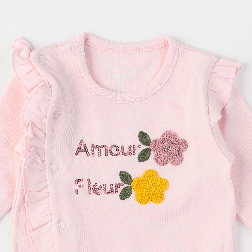 Бебешки гащеризон с дълъг ръкав за момиче Ladi Amour Fleur Розов