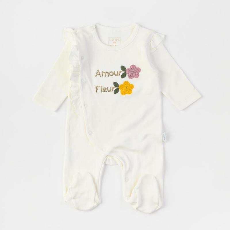 Baby overalls with long sleeves For a girl  Ladi Amour Fleur  White
