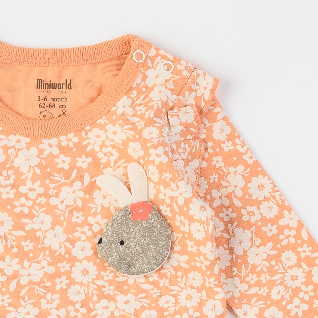 Βρεφικά σετ ρούχων απο 3 τεμαχια  Miniworld Sweet sweet Bunny  με κορδελα για τα μαλλια Ροδακινι