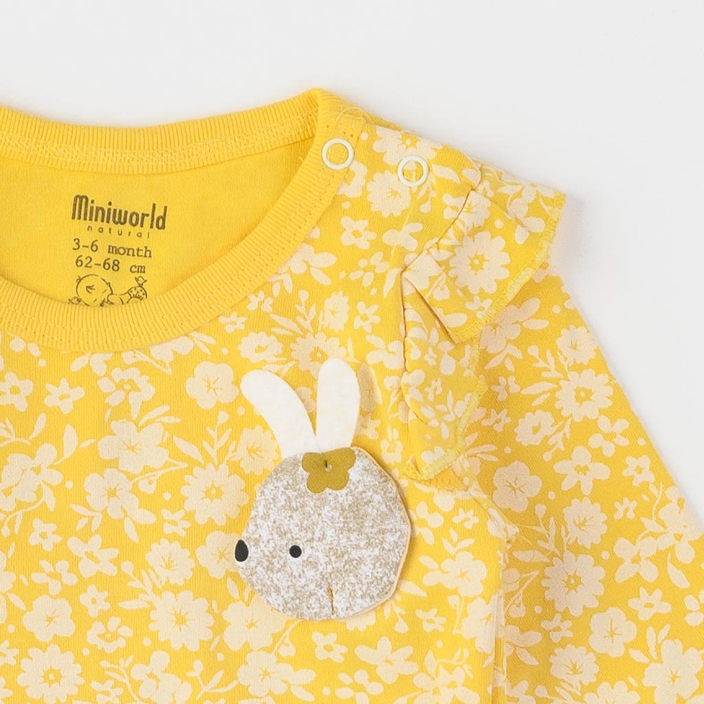 Бебешки комплект от 3 части Miniworld Sweet sweet Bunny с лента за коса Жълт