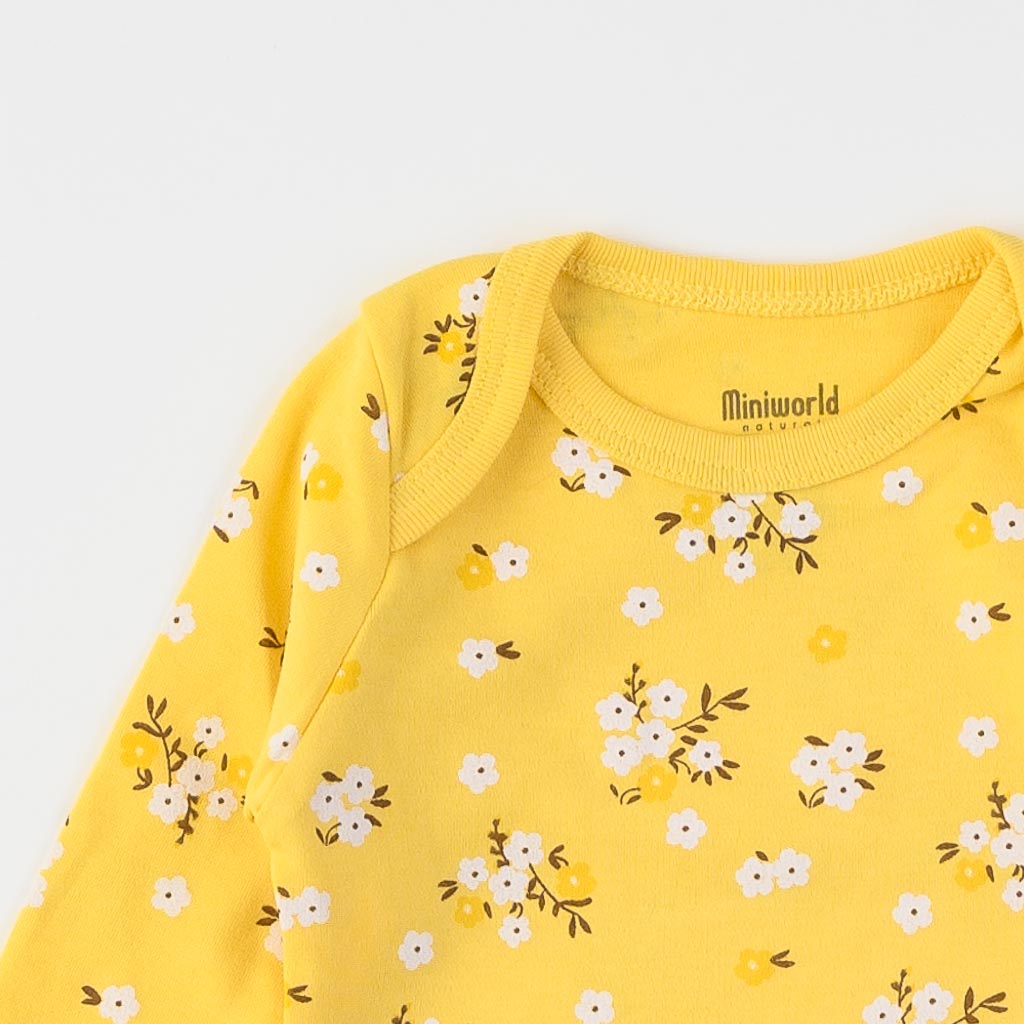 Βρεφικά σετ ρούχων απο 3 τεμαχια  Miniworld Flowers  με καπελο Κιτρινο