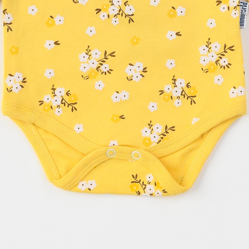 Βρεφικά σετ ρούχων απο 3 τεμαχια  Miniworld Flowers  με καπελο Κιτρινο
