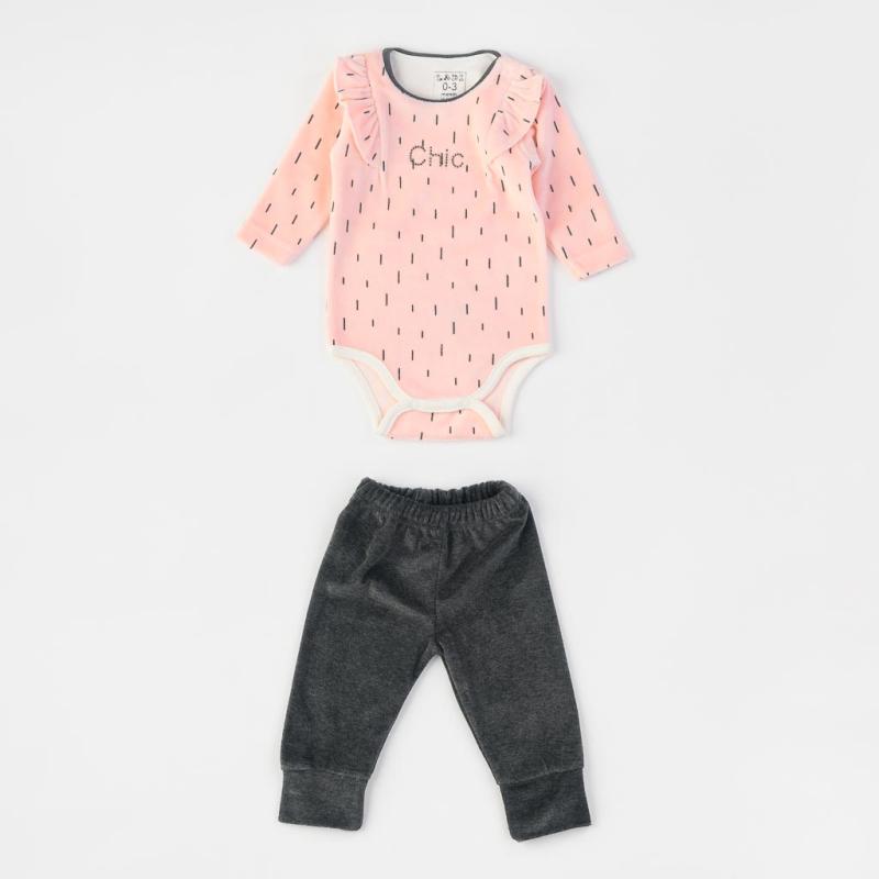 Бебешки комплект от плюш 2 части боди и панталонки  момиче Ladi Chic Розов