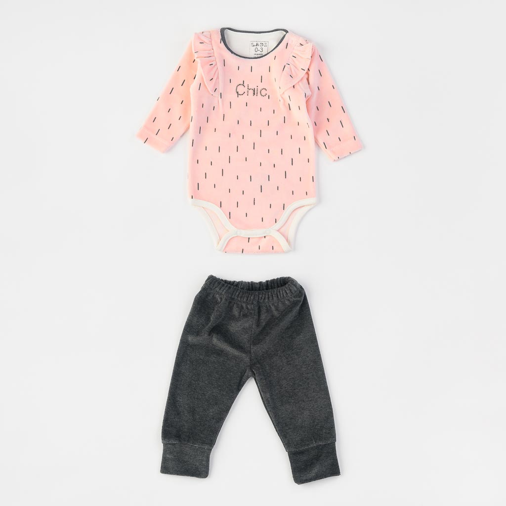 Бебешки комплект от плюш 2 части боди и панталонки за момиче Ladi Chic Розов