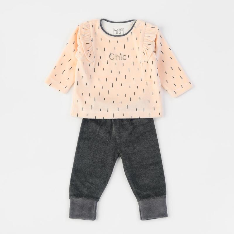 Бебешки комплект от плюш 2 части блузка и панталонки  момиче Ladi Chic Праскова