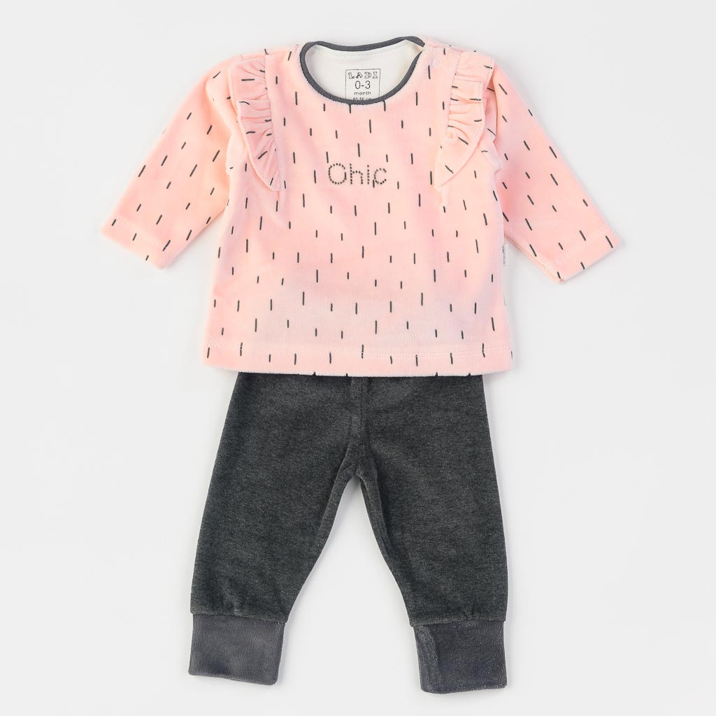 Бебешки комплект от плюш 2 части блузка и панталонки за момиче Ladi Chic Розови