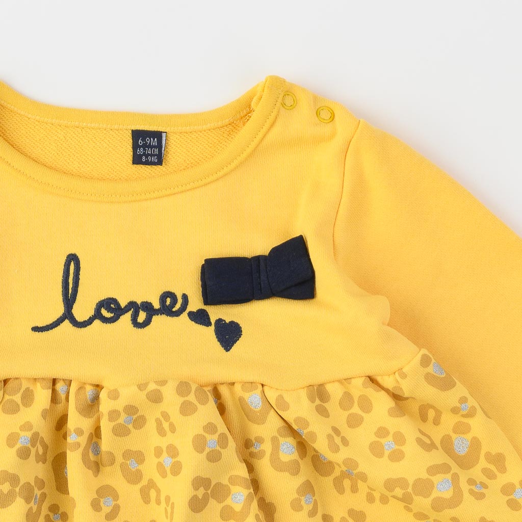 Бебешка рокля с дълъг ръкав Miniworld Love Жълта