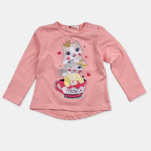 Детска блуза за момиче Breeze с дълъг ръкав Lovely Meow Розова