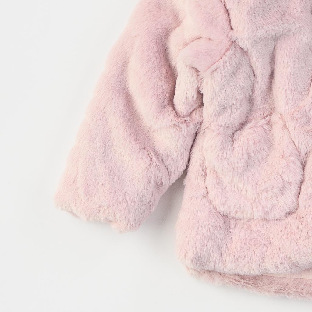 Детско пухено яке  με κουκούλα Για Κορίτσι  Pink Bunny  ροζ