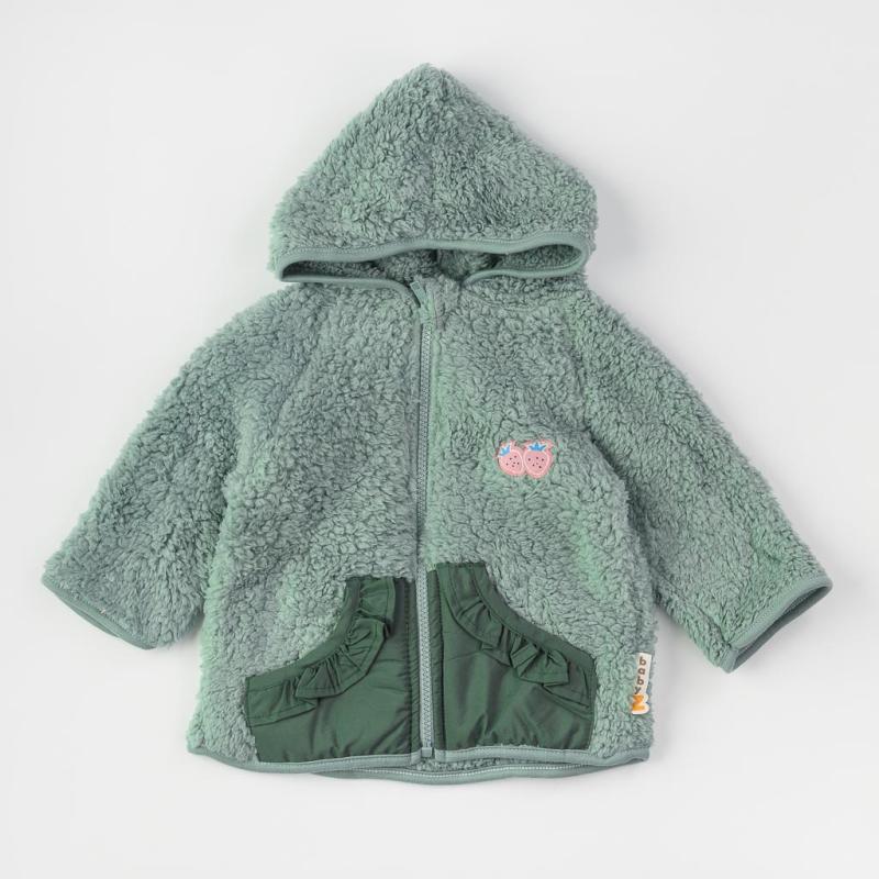 Baby fluffy jacket For a girl with pockets  Baby Z Strawberry  Green