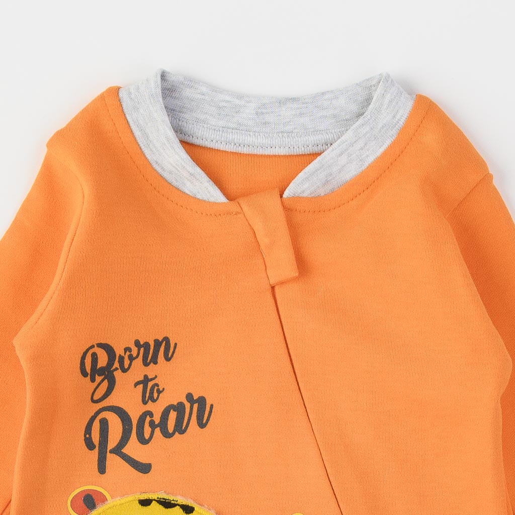 Бебешки гащеризон с дълъг ръкав за момче Mini born Born to roar Оранжев