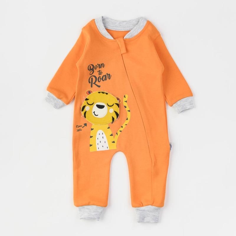 Бебешки гащеризон с дълъг ръкав  момче Mini born Born to roar Оранжев