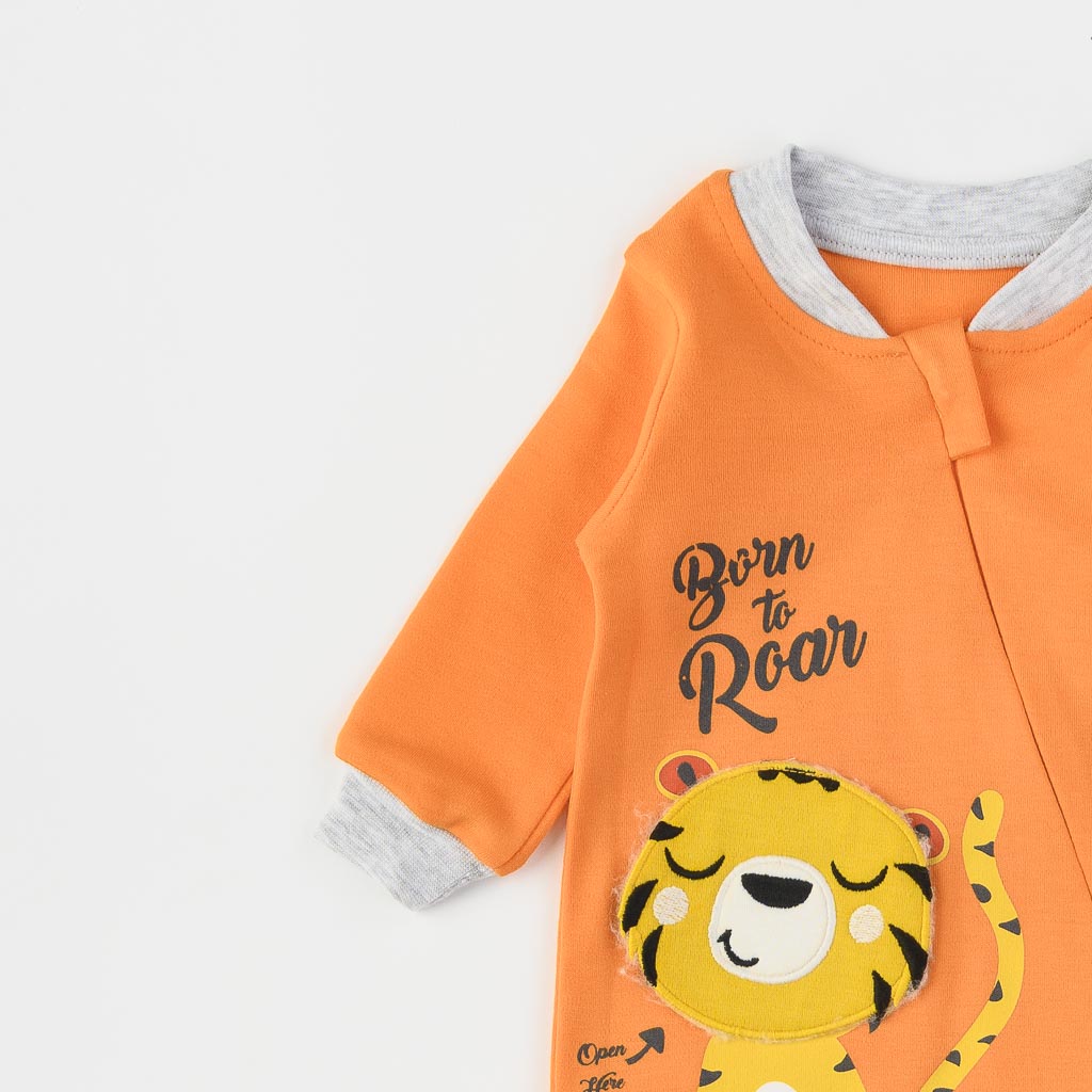 Бебешки гащеризон с дълъг ръкав за момче Mini born Born to roar Оранжев