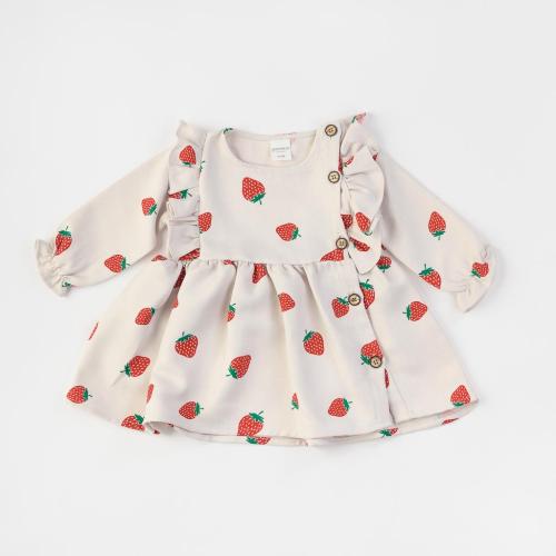 Бебешка рокля с дълъг ръкав Red Stawberry Бежова