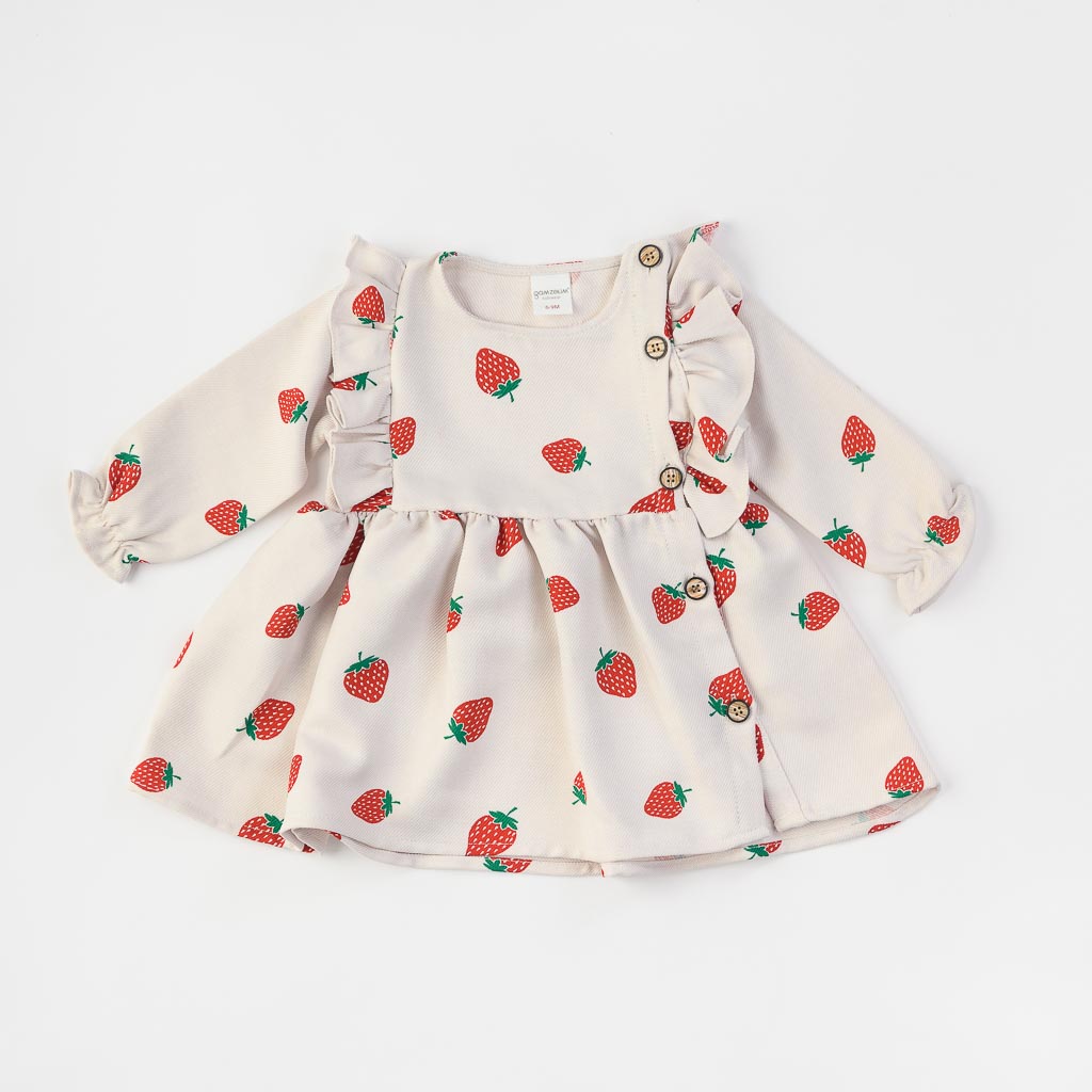 Βρεφικο φορεμα με μακρυ μανικι  Red Stawberry  Μπεζ