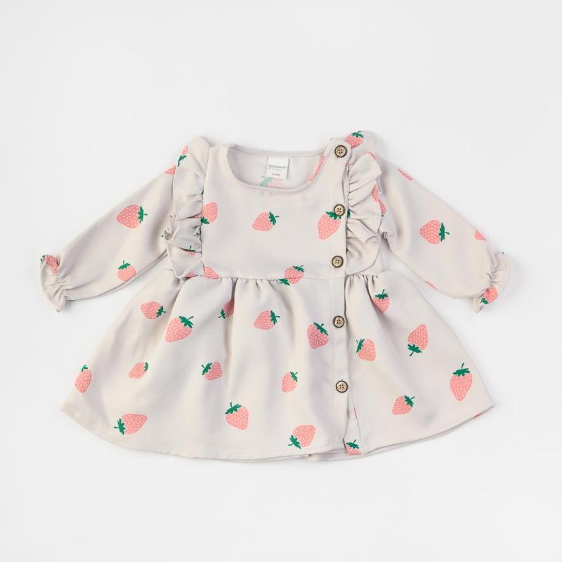 Бебешка рокля с дълъг ръкав Pink Stawberry Бежова