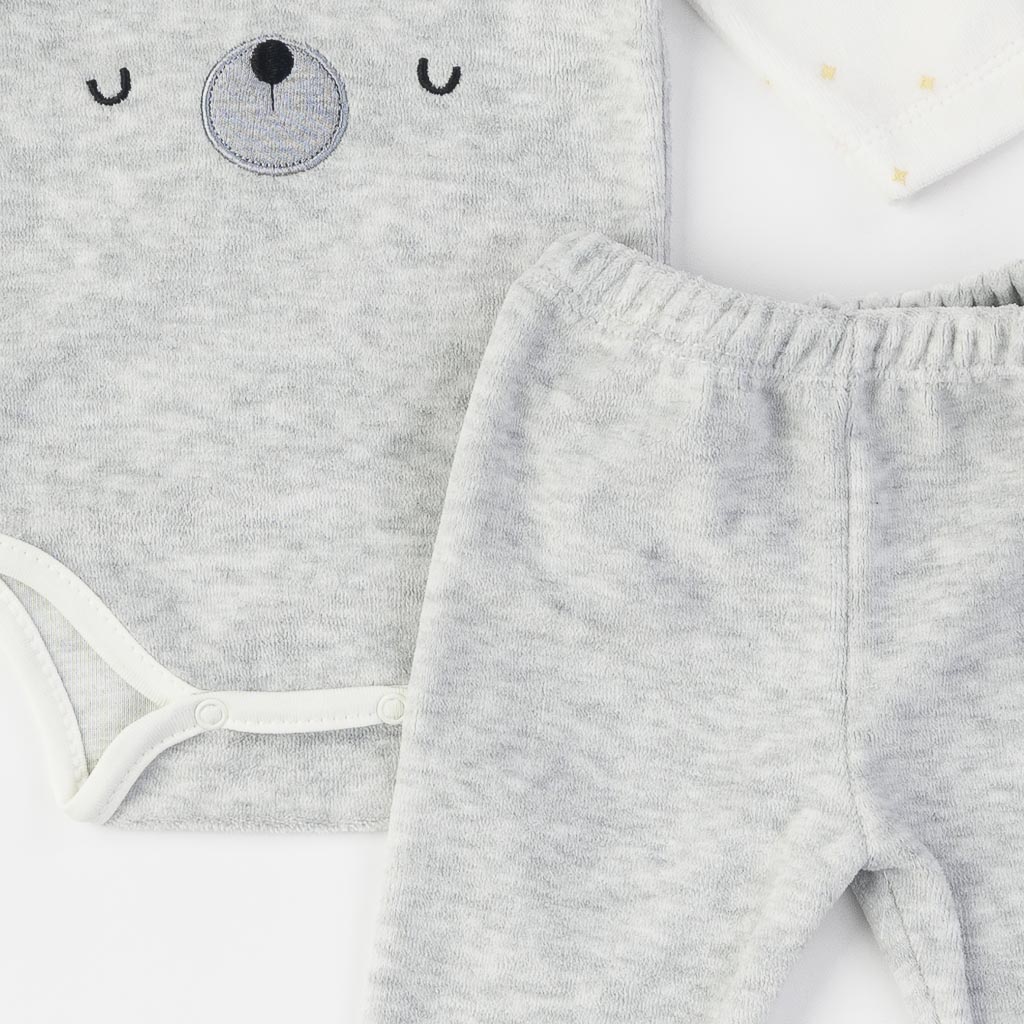 Бебешки комплект за момче боди и панталонки от плюш Ladi Bear Сив