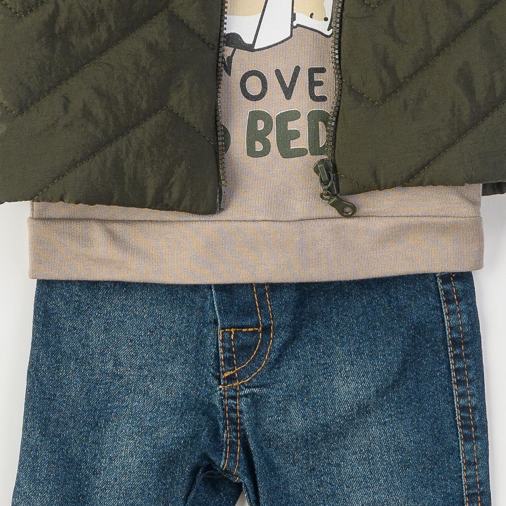 Βρεφικά σετ ρούχων Μπλούζα Γιλέκο με Τζιν παντελονι Για Αγόρι  Bebedex  Πρασινο