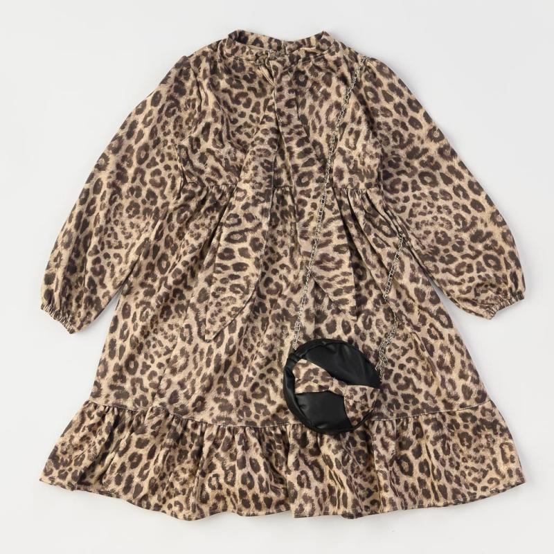 Детска рокля с дълъг ръкав и чантичка Leopard Lady Кафява