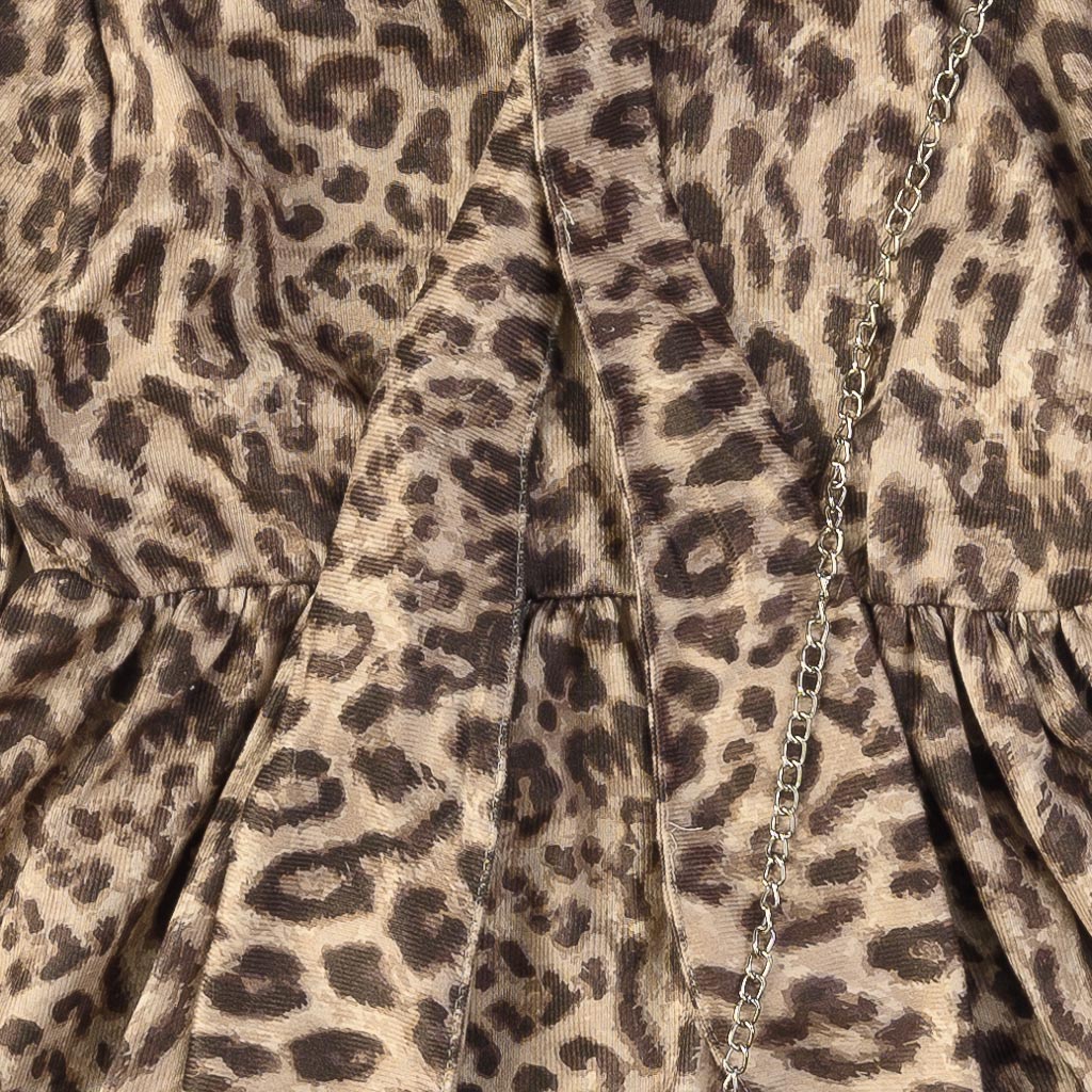 Παιδικο φορεμα με μακρυ μανικι με τσαντακι  Leopard Lady  Καφετι