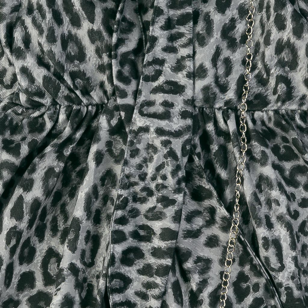 Παιδικο φορεμα με μακρυ μανικι με τσαντακι  Leopard Lady  Γκριζο