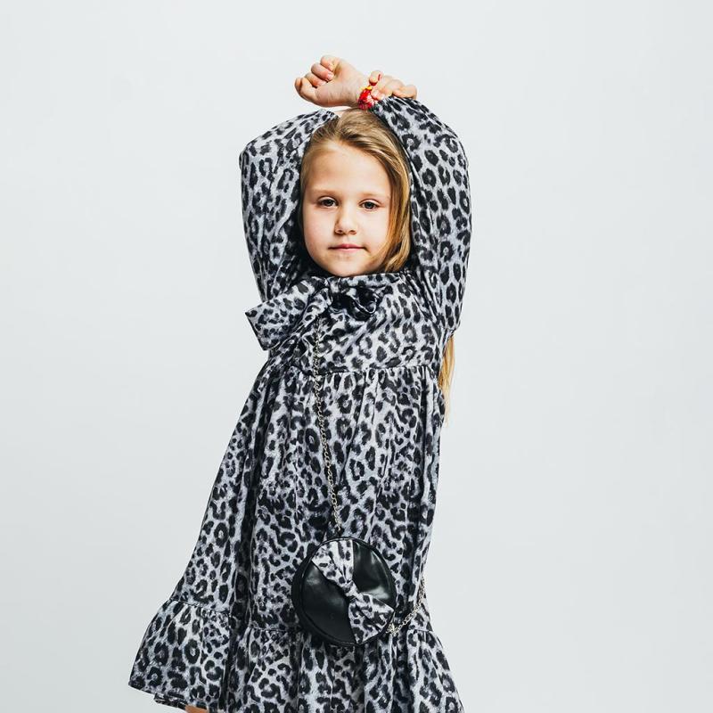 Dětské šaty s dlouhými rukávy a taška  Leopard Lady  Šedá