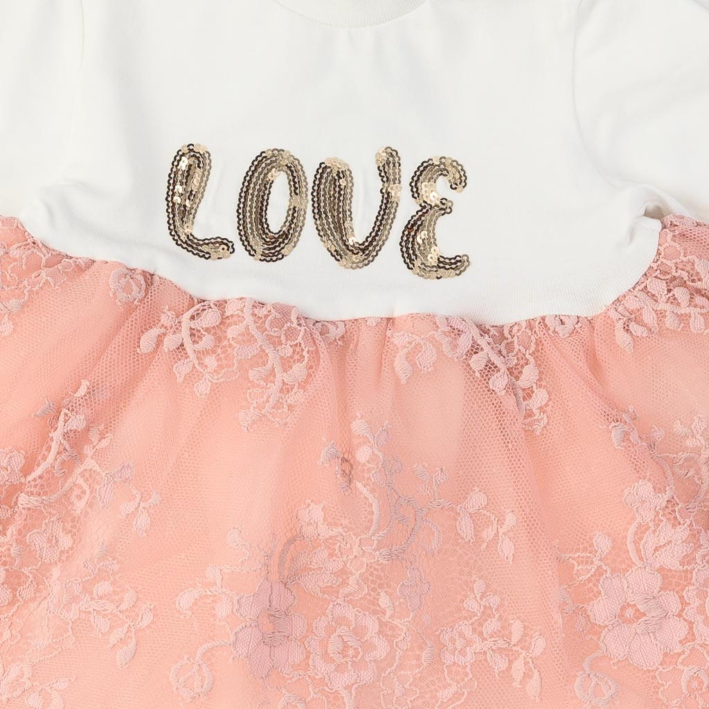 Παιδικο φορεμα με μπολερο και τουλι  Love  Ροζε