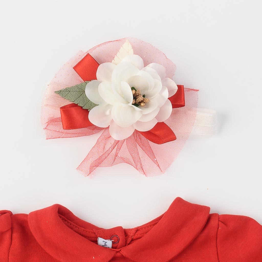 Бебешка коледна рокля  με μακρυ μανικι  и лента за коса   Miniborn   Red Presents  Κοκκινο