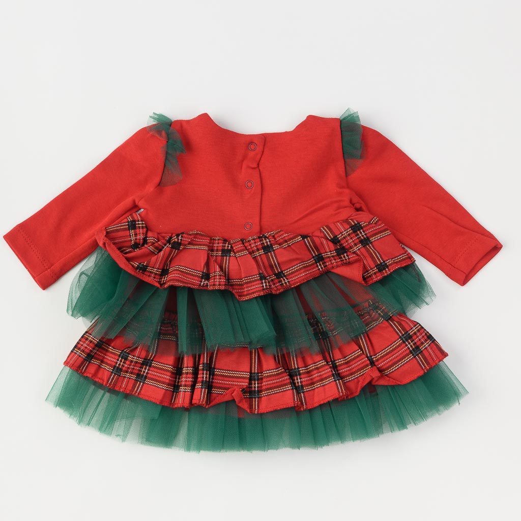 Бебешка коледна рокля с дълъг ръкав и лента за коса Miniborn Heart Червена