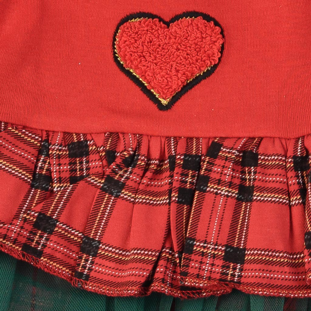 Бебешка коледна рокля с дълъг ръкав и лента за коса Miniborn Heart Червена