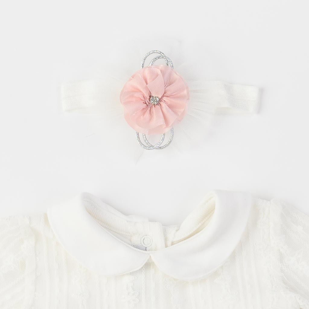 Βρεφικο φορεμα με δαντελα  и лента за коса   Miniborn Flowers  ασπρα