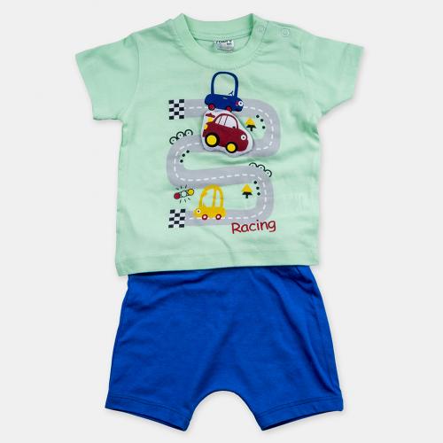 Детски комплект за момче тениска и къси панталонки Racer Мента