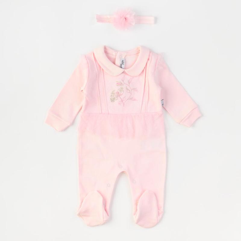 Baby overalls with long sleeves For a girl  Miniborn Sparkle baby  with hair band Pink